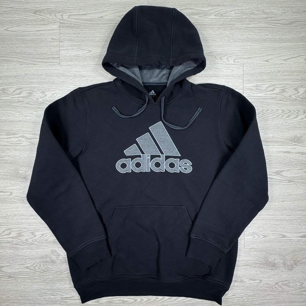 Adidas Mens‎ Hoodie Pullover Logo Black Large Fleece Long Sleeve Pocket